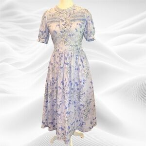 Mr Water Floral Cotton Smocked Pleated Lace‎ Midi Dress NWT Medium purple